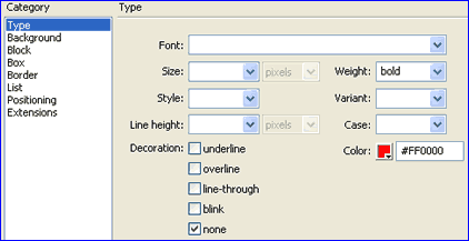 Screenshot do painel styles com parâmetros de estilização